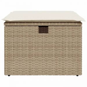 Sale 2026 Tabouret de jardin - BURKE - Pouf dext&eacute;rieur - avec coussin - beige 55x55x37cm r&eacute;sine tress&eacute;e BB442
