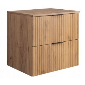 RODAN Meuble pour Vasque à Poser 60 cm - avec plan de travail - FLOW façade rainurée - chêne artisanal or - 60 x 57 x 46 cm