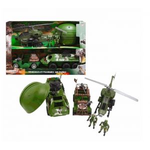 Coffret militaire avec hélicoptère véhicules 2 figurines et casque