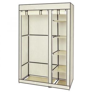 Armoire de Rangement - BEIGE - 110x45x175 cm - Penderie avec Housse - Style Scandinave - Tissu