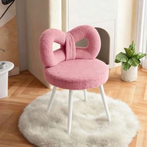 Tabouret de coiffeuse avec dossier &agrave; n&oelig;ud papillon repose-pieds r&eacute;glables sans accoudoirs chambre &agrave; coucherrose