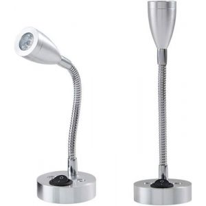 2 pi&egrave;ces 12V LED Spot Lampe de Lecture Murale de Chevet Interrupteur r&eacute;glable (ArgentLongue)