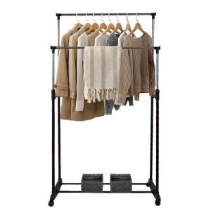 Porte-v&ecirc;tements - MENGDA - T&eacute;lescopique - Noir - R&eacute;glable - Avec roulettes et &eacute;tag&egrave;re