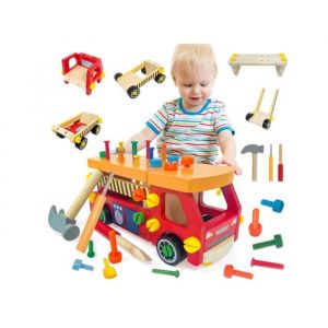 Etabli Enfant - Jouet Outils - Camion en Bois - 62 Pièces - 9 Couleurs - Mixte 3 Ans et Plus