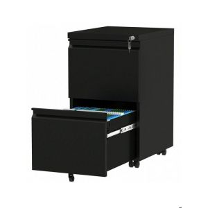 DWVO Caisson de bureau rangement bureau sur roulettes avec 2 Tiroirs en métal Verrouillable 51 x 39 x 71 cm Noir