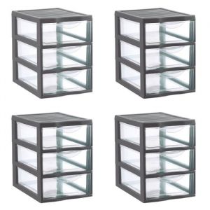 Lot de 4 tours de rangement en plastique A5 3 tiroirs SUNDIS ORGAMIX - Gris