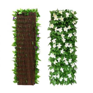 Clôture de Jardin Extensible avec Fleurs Artificielles Orchidée Blanche 40x20cm Treillis Décoratif en Bois et Plastique pour