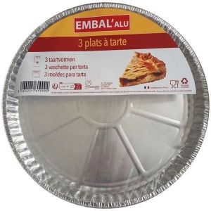 Plat &agrave; tarte aluminium - EMBALALU - &Oslash;247 mm - Lot de 3