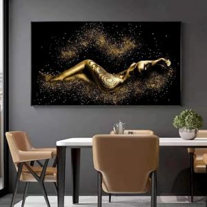 Tableau - Noir et Or - Abstrait - 70x140 cm - Décoration Murale - Design Contemporain