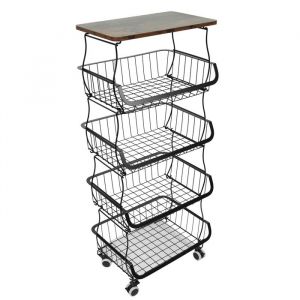 Corbeille à fruits-Corbeille à fruits et légumes à 4 étages sur roulettes-Organisateur de rangement facile-40*30*94 CM-XJING
