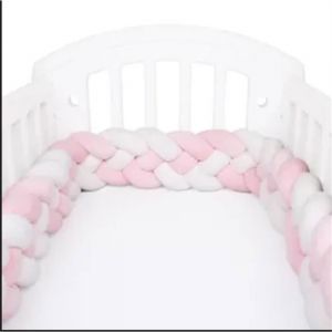 1M Tour de Lit B&eacute;b&eacute; Coussin Serpent Coussin Tress&eacute; Pare-chocs Velours Protection B&eacute;b&eacute; Rose+Blanc TOUR DE LIT BEBE