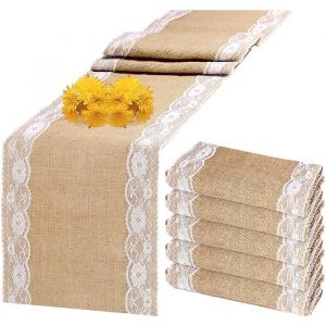 Chemin de Table Toile de Jute Dentelle - 5 pcs 30 x 275cm Rouleau Jute Dentelle Decoration de Table Champ&ecirc;tre