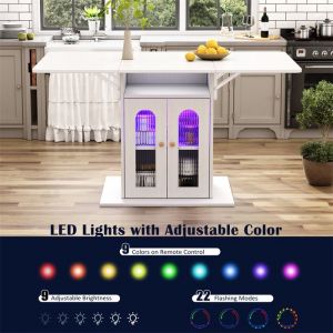 Table a Manger Extensible avec Éclairage LED et Couleur Réglable Table Carrée Extensible Moderne avec Rangement Blanc 140x78cm