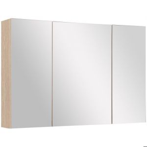 Armoire miroir murale polyvalente meuble pour salle de bain style contemporain 3 portes 3 &eacute;tag&egrave;res Beige 90 x 14 x 60 cm