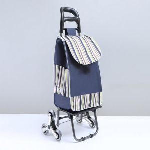 Chariot de Courses Pliable 2 en 1 Poussette de Marché avec Sac Amovible Montant Escalier Légere à 6 Roues Bleu bleu marine