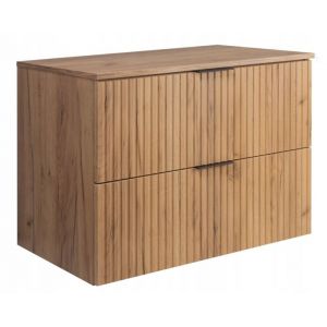 RODAN Meuble pour Vasque à Poser 80 cm - avec plan de travail - FLOW façade rainurée - chêne artisanal or - 80 x 57 x 46 cm