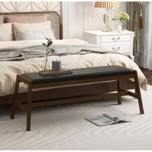 Banc dEntr&eacute;e - RELAX4LIFE - Bois dH&eacute;v&eacute;a - Banc &agrave; Chaussures - Barre Transversale Renforc&eacute;e - Si&egrave;ge Rembourr&eacute; - Charge 150KG