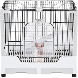 Yaheetech Cage Lapin int&eacute;rieur Roulante &agrave; 2 Niveaux Cage a Lapin Cage pour Petits Animaux avec Plateforme Rampe 755x505x675cm