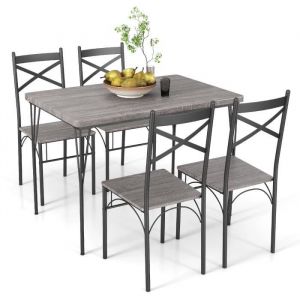 COSTWAY Ensemble de Table à Manger 5 Pièces avec 4 Chaises Cadre en Métal 110 x 70 x 76 cm pour Cuisine Coin Petit-déjeuner