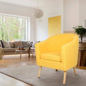 Fauteuil KEKE - Tissu effet feutrine - Jaune - Scandinave - 1 place - 64 x 60 x 70 cm