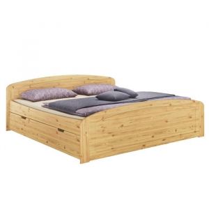 Lit adulte extra haut pin massif 180x200 idéal pour les personnes âgées tiroirs sommier 60.50-18FV