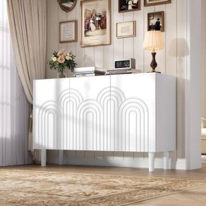 Buffet bas 120&times;38.5&times;79 cm avec 3 porte et cloisons r&eacute;glable Buffet de cuisine avec grand espace de rangement Buffet salon en blanc
