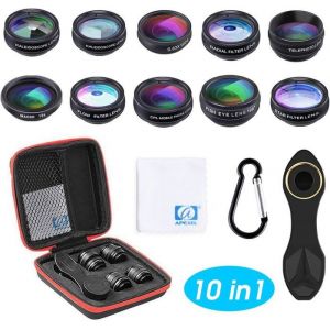 Objectif pour smartphone kit dobjectif dappareil photo de téléphone 10 en 1 fisheye 198 ° objectif grand angle 063X macro K