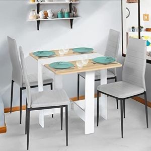 Table Extensible Salle &agrave; Manger - Yipeema - Blanc/Ch&ecirc;ne - Moderne Scandinave - 2-4 Personnes