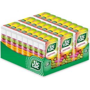TicTac Festival - Bonbons sucrés aux fruits - Cerise Fruit de la Passion Citron Fraise-Menthe Citron Vert - 24 boites x 18g
