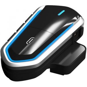 Intercom Moto Bluetooth 4.1 Kit Oreillette Bluetooth Casque Moto Interphone portable Main Libre - Bleu noir