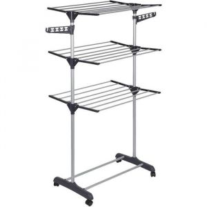 Séchoir Mobile Etendoir à Linge Étendage à Linge Pliant Support à Chaussure en Acier Inox - Gris