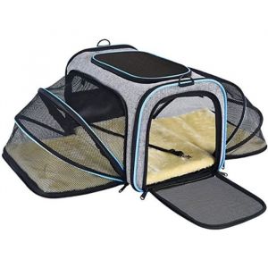 Sac de Transport Chat Quatre &ndash; C&ocirc;t&eacute; Extensible Airline Approuv&eacute; Sac Chat Souple et Pliable Sac pour Chien(Gris46* 28 * 28 cm)