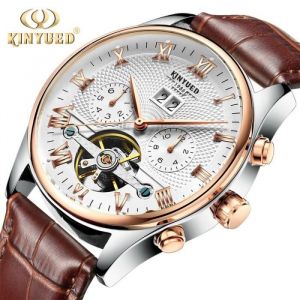 Montres Hommes KINYUED  authentique automatique creux tourbillon hommes montres m&eacute;caniques-Cadran blanc