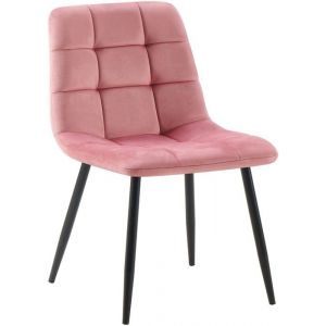 Chaise de salle &agrave; manger - D&Eacute;COSHOP26 - Velours rose - Pieds en m&eacute;tal noir - Confort moderne - 1 place