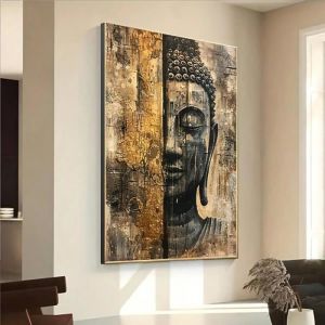 Impression sur toile repr&eacute;sentant un Bouddha zen affiche moderne abstraite d&eacute;coration murale 60 x 80 cm sans cadre
