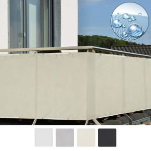 Sol Royal Brise Vue Balcon 90x300 cm Creme avec Œillets, Cordons, Résiste à l'eau Intempéries 160 g/m² PES SolVision PB2