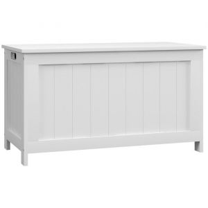 Coffre - Malle Rangement Blanc 81x40x46cm Avec Poignée Couvercle - Boîte Outils Multifonction Salon Chambre