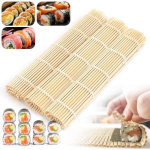 Natte Sushi 3 pi&egrave;ce Sushi Maker Tapis Sushi en Bambou Naturel pour Rouler les Sushis Kit Sushi Maki Outil de Pr&eacute;paration