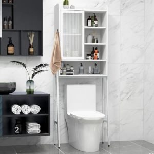 GIANTEX Meuble Dessus Toilettes WC avec Porte Coulissante-Meuble/Colonne Salle de Bain à 5 Étages-Étagère Réglable&Amovible-Blanc