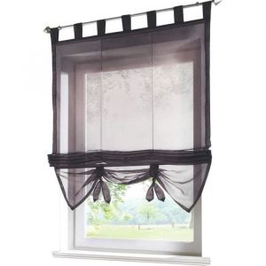 Store enrouleur romain voilage blanc à passants transparent intérieurs de fenêtre cuisine - gris L-H 120 x 155 cm