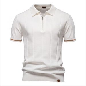 Polo HommeEte Polo Homme Manches Courtesà Col Polo Zippé Polo  Homme- Blanc