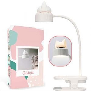 Lampe de Bureau &agrave; PinceClip lampe flexible avec veilleuse chatLiseuse &agrave; pinceBlanc - L&eacute;g&egrave;re & Pratique - Pour enfant et adulte