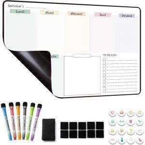 Calendrier magnetique frigo - Planning Semaine Magnetique - Planificateur de Menus/Repas - 42&times;28cm effacable en Fran&ccedil;ais