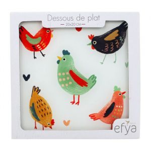 Dessous de Plat Bl&eacute;dine Poules Color&eacute;es &ndash; 20 x 20 cm