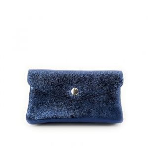 Pochette porte-monnaie en cuir iris&eacute; COMPO-Bleu moyen iris&eacute;