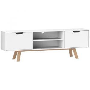 Meuble TV pour t&eacute;l&eacute;viseurs jusqu&agrave; 65 pouces meuble bas avec 2 caissons et 2 &eacute;tag&egrave;resArmoire TV 150x39x50 cm pour salon blanc
