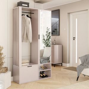 Vestiaire avec Miroir MILO - Porte-Manteau avec Meuble à Chaussures et Étagères - Cachemire - 100 x 33 x 190 cm