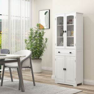 Buffet haut armoire de cuisine 4 portes dont 2 portes vitr&eacute;es et 1 tiroir hauteur 160 cm avec &eacute;tag&egrave;res en bois blanc