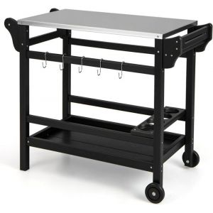 Chariot Extérieur pour Barbecue - GOPLUS - Desserte Plancha - Comptoir Acier Inoxydable Poignée Charge 115+35KG 105x54x85 cm