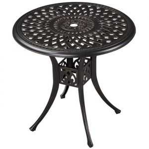 Yaheetech Table de Jardin Ronde en M&eacute;tal avec Trou pour Parasol Table de Terrasse Design Ext&eacute;rieur Piscine 78 cm Diam&egrave;tre Bronze